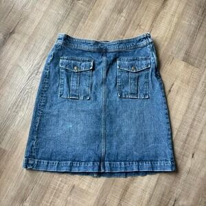 J.Crew Flap Pocket Denim Skirt Women's‎ Size 30 Medium Wash Jean Boho Classic